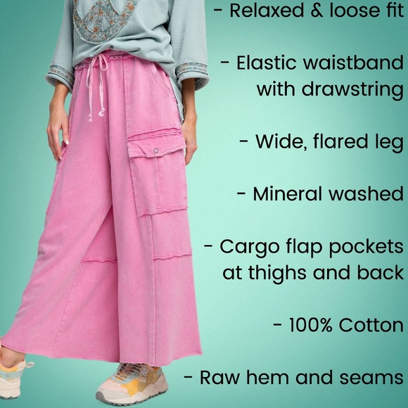 EASEL “Feeling Good Cargos” Mineral Washed Flared Leg, Raw Seams & Hems, Pockets - Picture 12 of 16